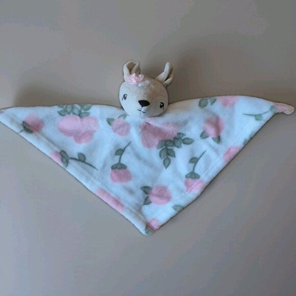 HB Hudson Baby FAWN Deer SECURITY BLANKET White Pink Roses Soft Plush LOVEY - Picture 2 of 6